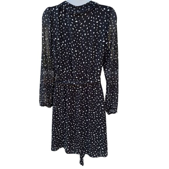 Loft Dress Size 4 Black Geometric Print Dolman Sheer Long Sleeve Keyhole Neck - Picture 6 of 15